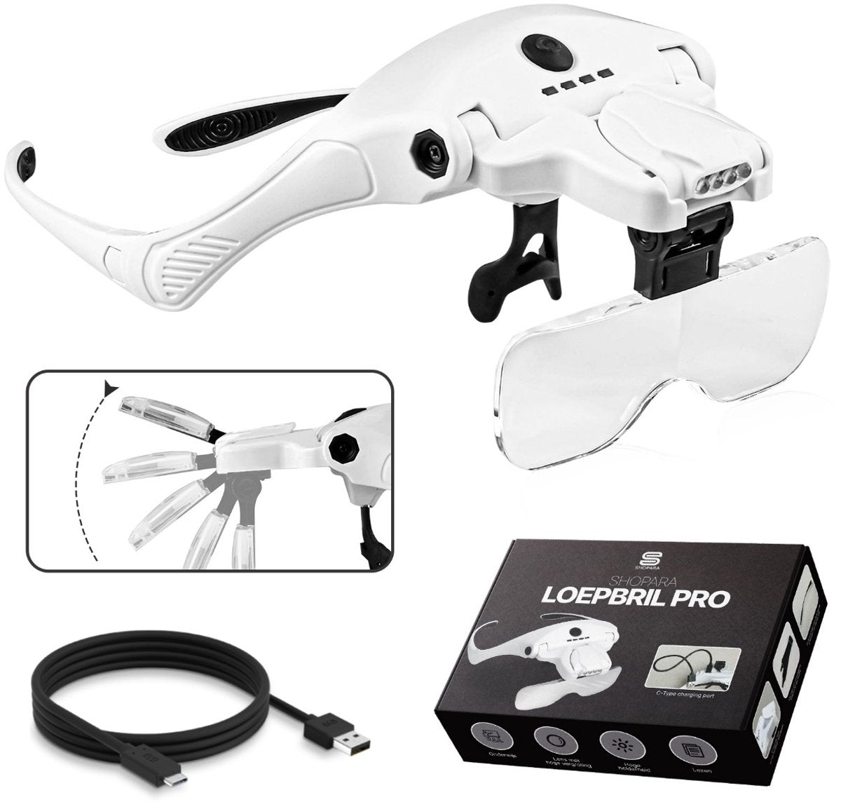 SHOPARA® Vergrootglas Bril - USB-C Oplaadbare Loepbril – Inclusief 5 Lenzen