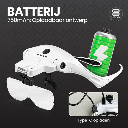 SHOPARA® Vergrootglas Bril - USB-C Oplaadbare Loepbril – Inclusief 5 Lenzen