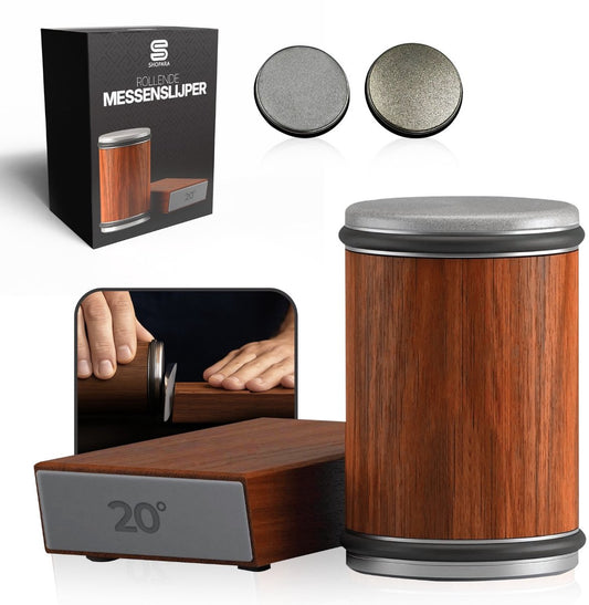 SHOPARA® Rollende Messenslijper – Slijphoeken van 15° en 20° – Diamantschijf – Slijpsteen Rollend – Houtkleurig – Cadeau – Vaderdag